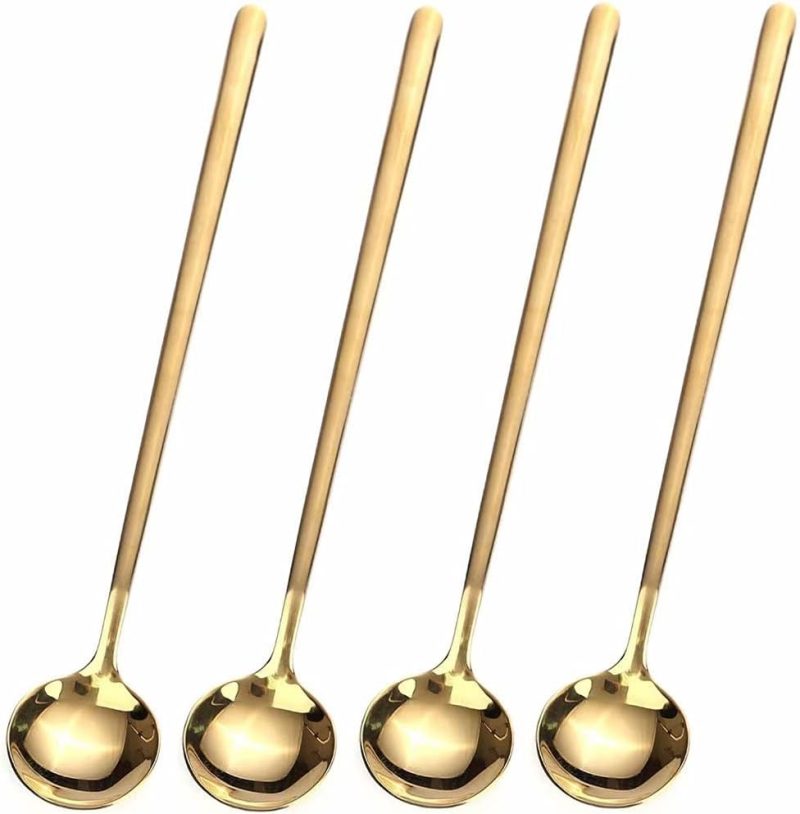 4 PCS 6.7 Inches Coffee/ Tea Spoons Long Handle, Gold, Ice Tea,