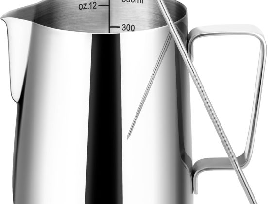 Milk Frothing Pitcher, 12oz Milk Frother Cup with Clear Scale, 304