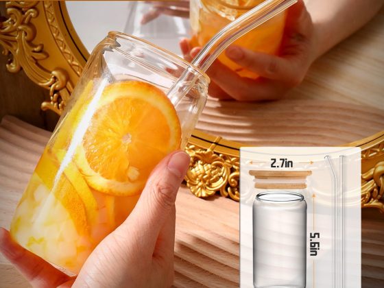 DWTS DANWEITESI Glass Cups with Lids and Straws 4 pcs,16oz Drinking