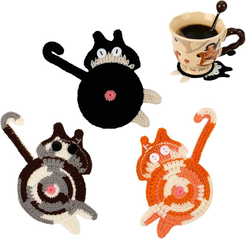 Drink Coaster | Cat Gifts for Cat Lovers,Fun Woven Creative Coaster