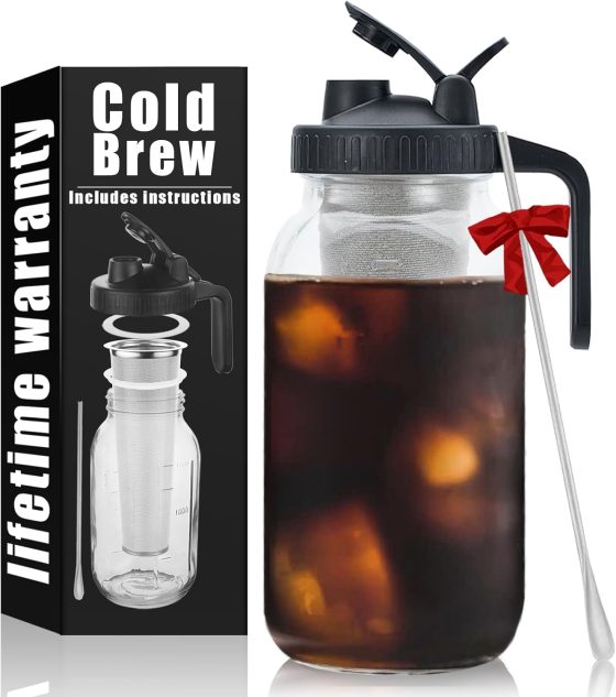 Cold Brew Mason Coffee Maker – 64oz Iced Coffee Pitcher with