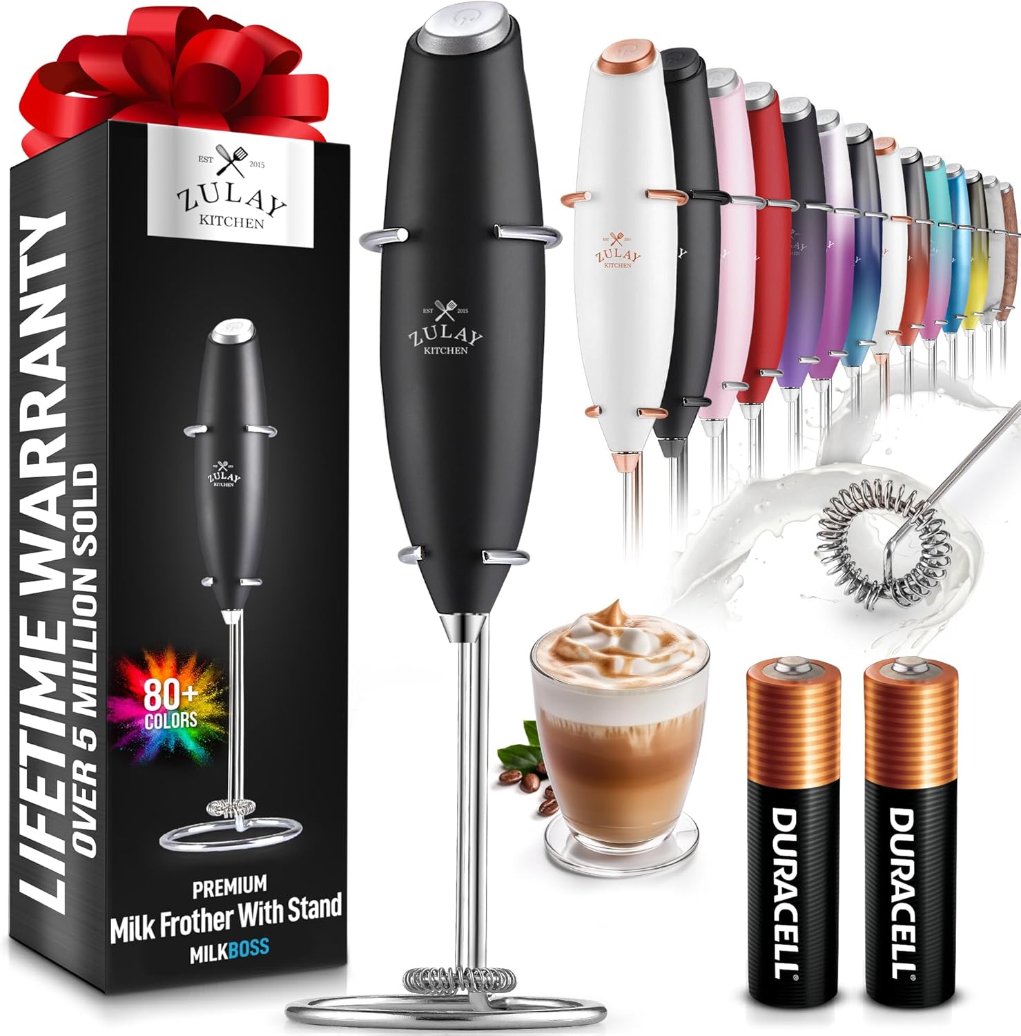 Zulay Kitchen Powerful Milk Frother Wand With 2 Duracell Batteries