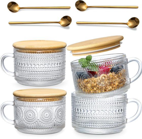 4pcs Set Vintage Coffee Mugs gifts for women, Overnight Oats