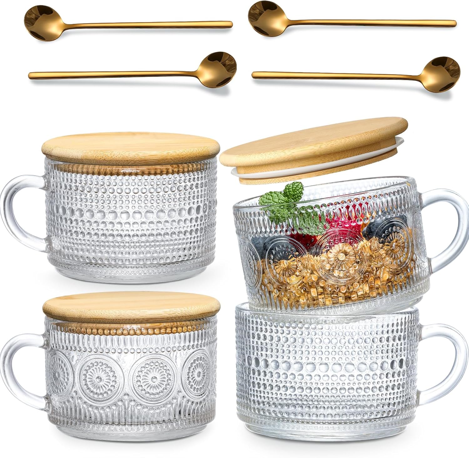 4pcs Set Vintage Coffee Mugs gifts for women, Overnight Oats