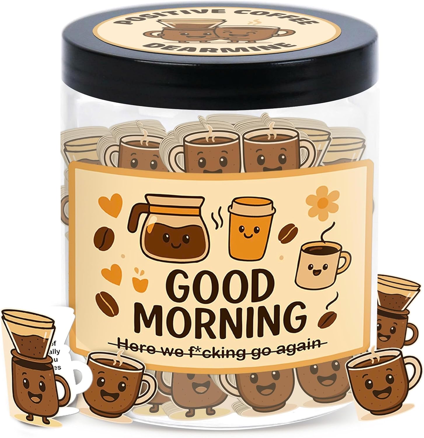 Positive Coffee Jar with 60 Affirmation Cards, Coffee Gifts For
