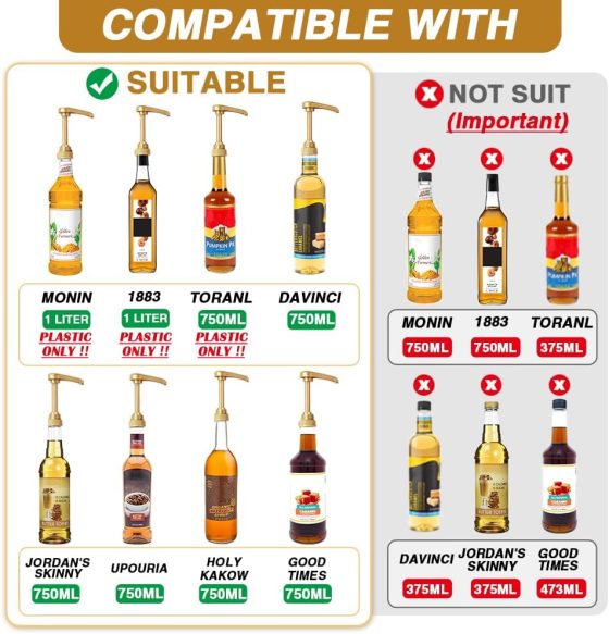 10 Pcs Gold Coffee Syrup Pump, Compatible with 25.4 Oz/750ml