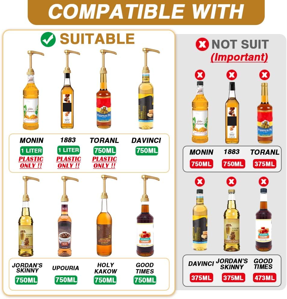 10 Pcs Gold Coffee Syrup Pump, Compatible with 25.4 Oz/750ml