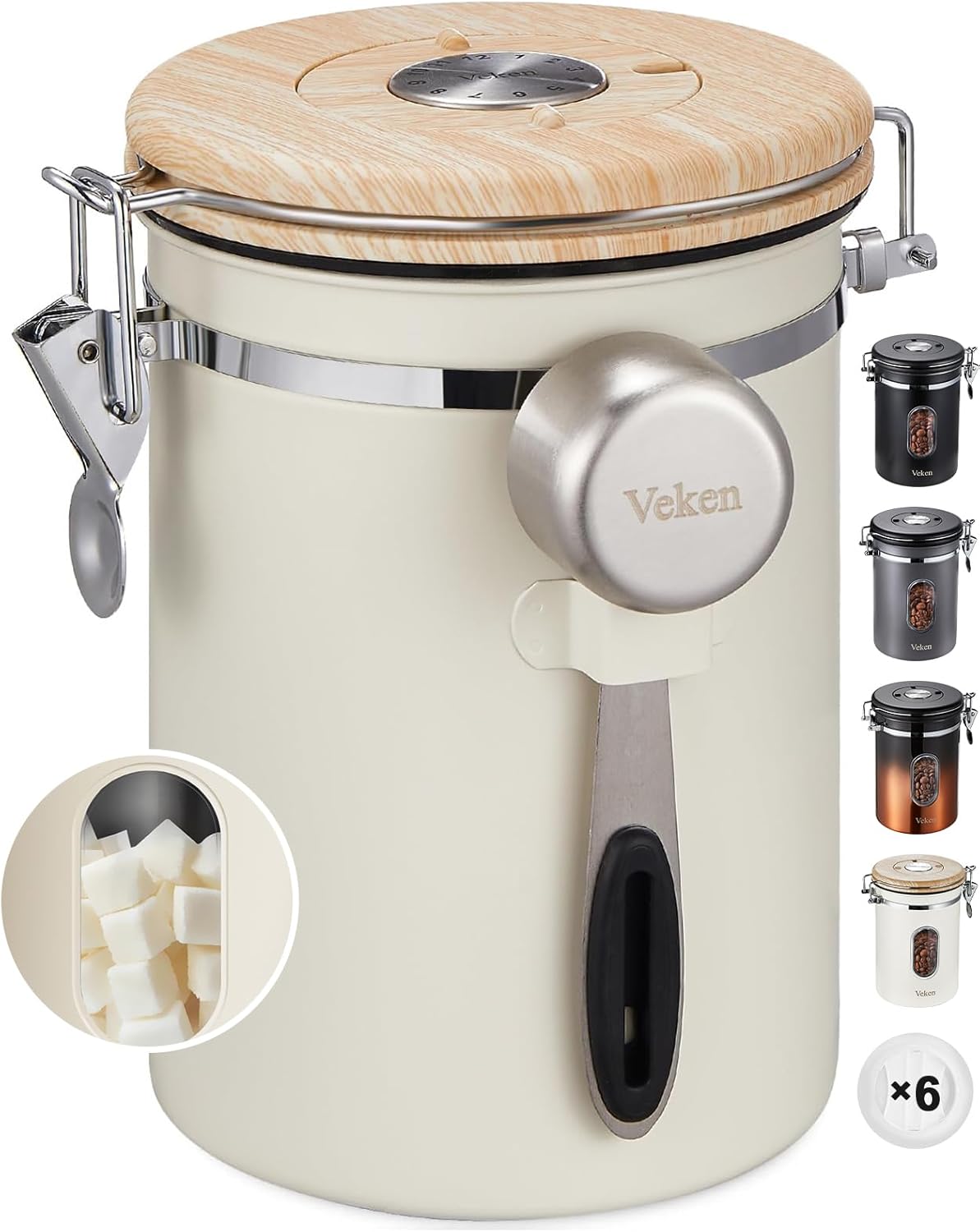 Veken Coffee Sugar Canister with Window, Coffee Lover Gift