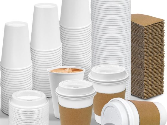 Ginkgo 100 Pack 12 oz Leak-Proof Coffee Cups with Lids and Sleeves