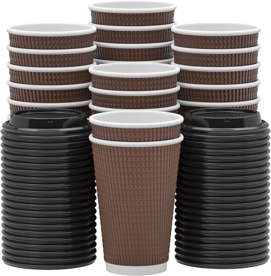 Qunclay Disposable Coffee Cups with Lids,16 oz (80 Pack) Togo Hot