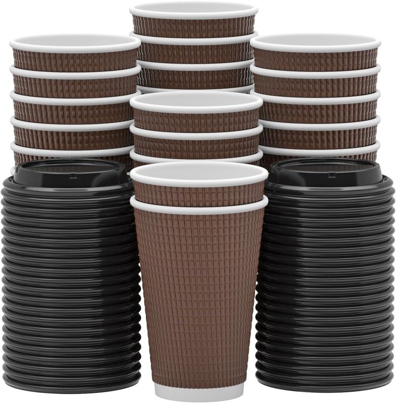 Qunclay Disposable Coffee Cups with Lids,16 oz (80 Pack) Togo Hot