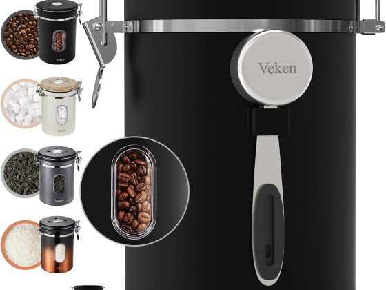 Veken Large Coffee Canister with Window, Rice Kitchen Food Storage