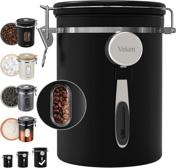Veken Large Coffee Canister with Window, Rice Kitchen Food Storage