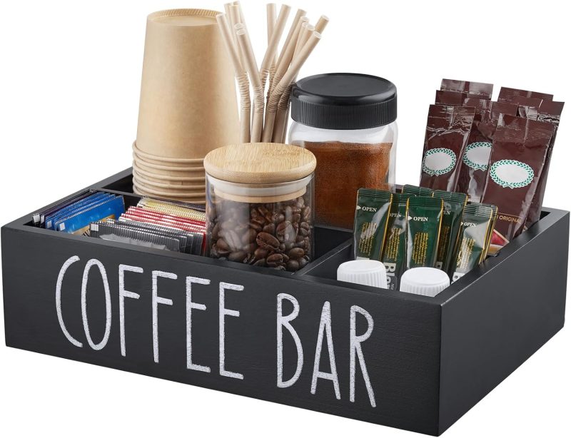 ALELION Coffee Station Organizer – Wood Countertop Accessories
