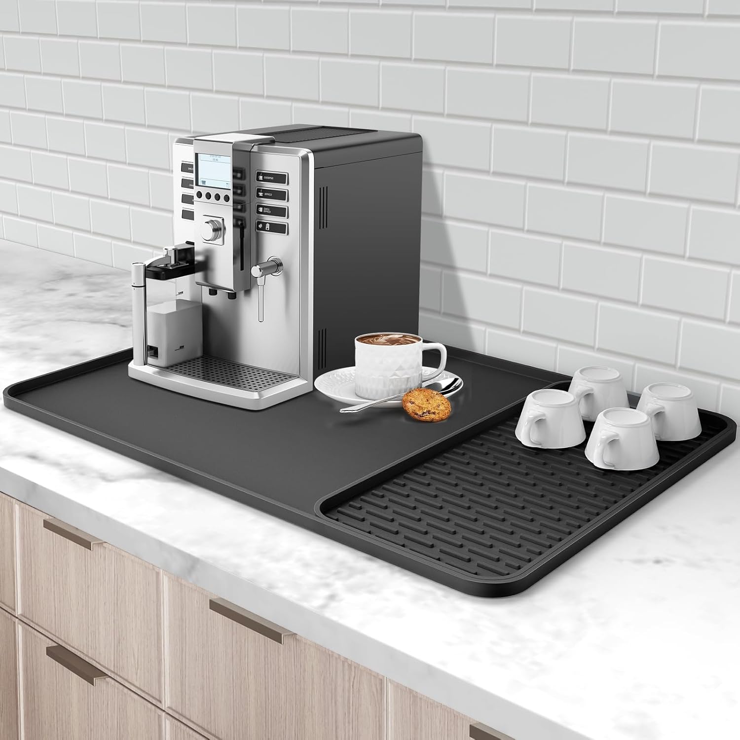 Silicone Coffee Mat, 24”x16” Bar Mat with Detachable Dish Drying
