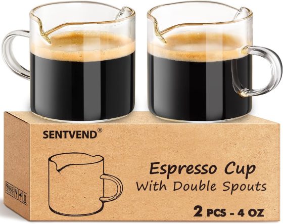 Espresso Cups Set of 2, 4 Oz Espresso Shot Glass with Handle Double