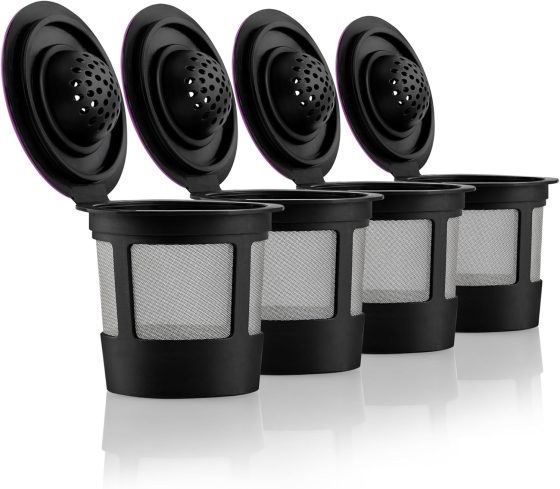 4 Black Reusable K Cups for Keurig Coffee Makers – Compatible with