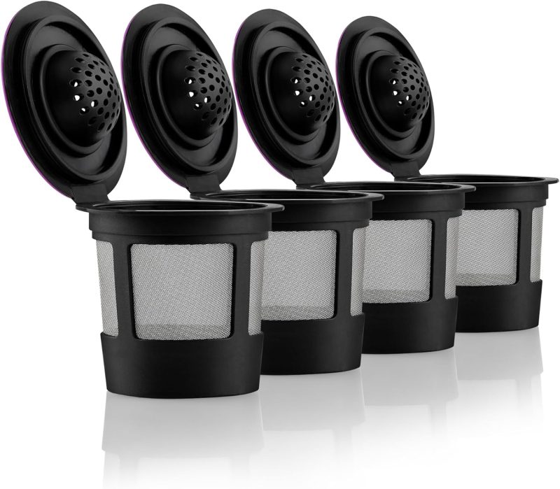 4 Black Reusable K Cups for Keurig Coffee Makers – Compatible with