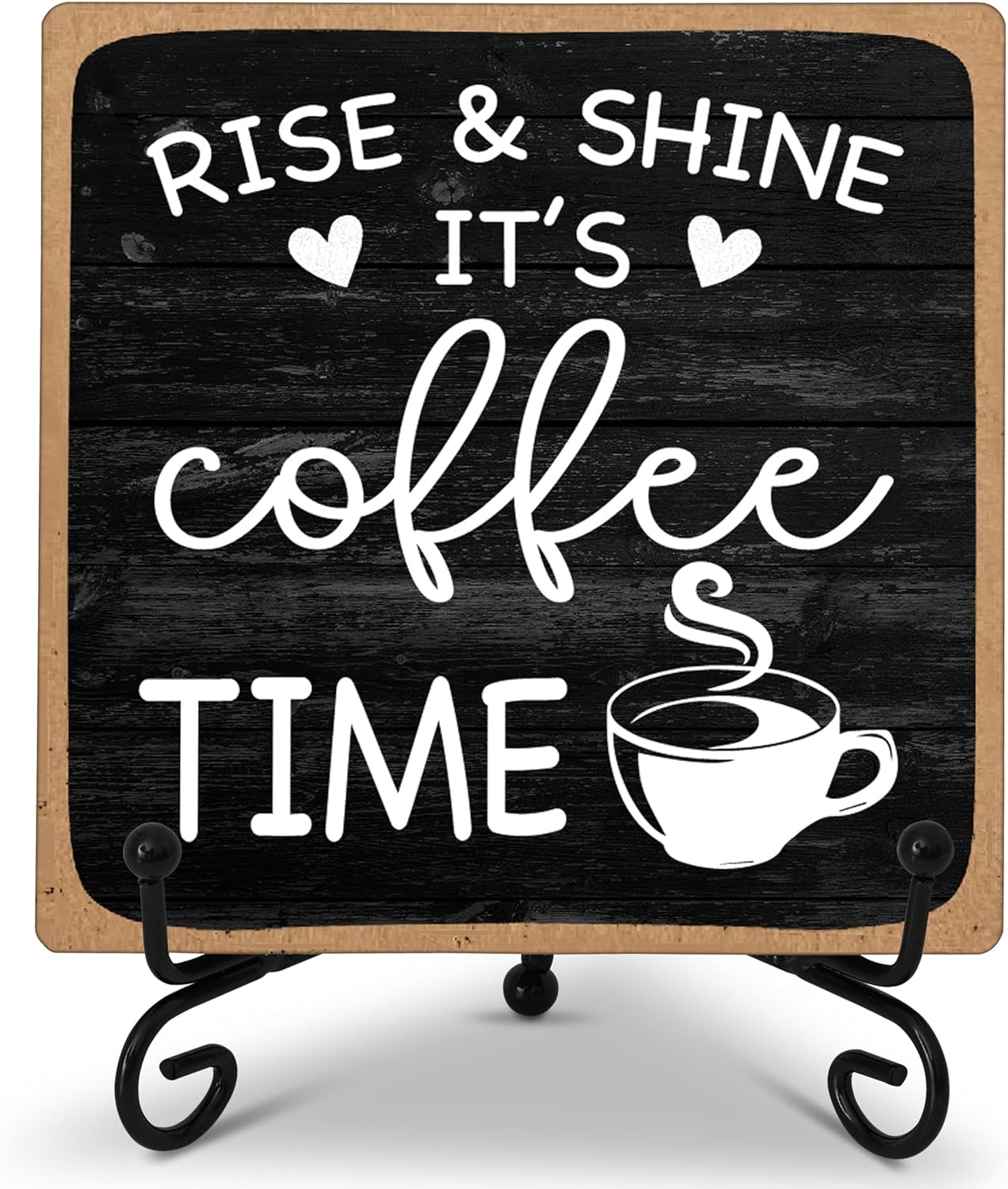 Farmhouse Coffee Bar Sign, Rise & Shine It’s Coffee Time, 5″x5″