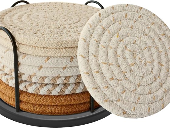 Coasters Set of 8 for Drinks, Beer, Coffee, Cotton Woven 4 Colors