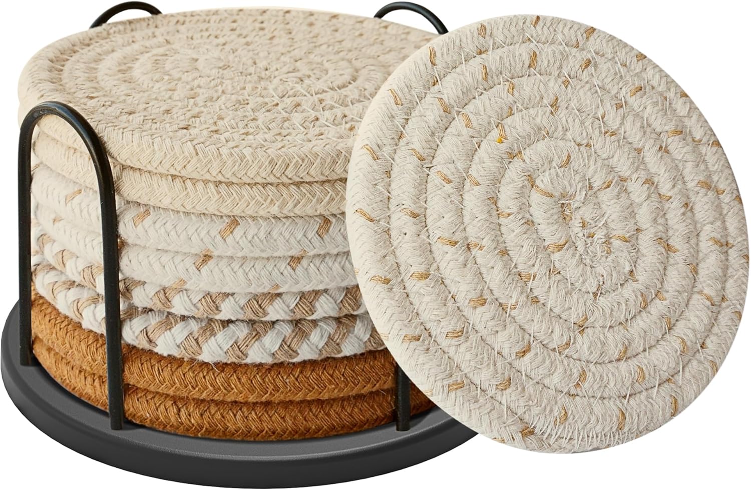 Coasters Set of 8 for Drinks, Beer, Coffee, Cotton Woven 4 Colors