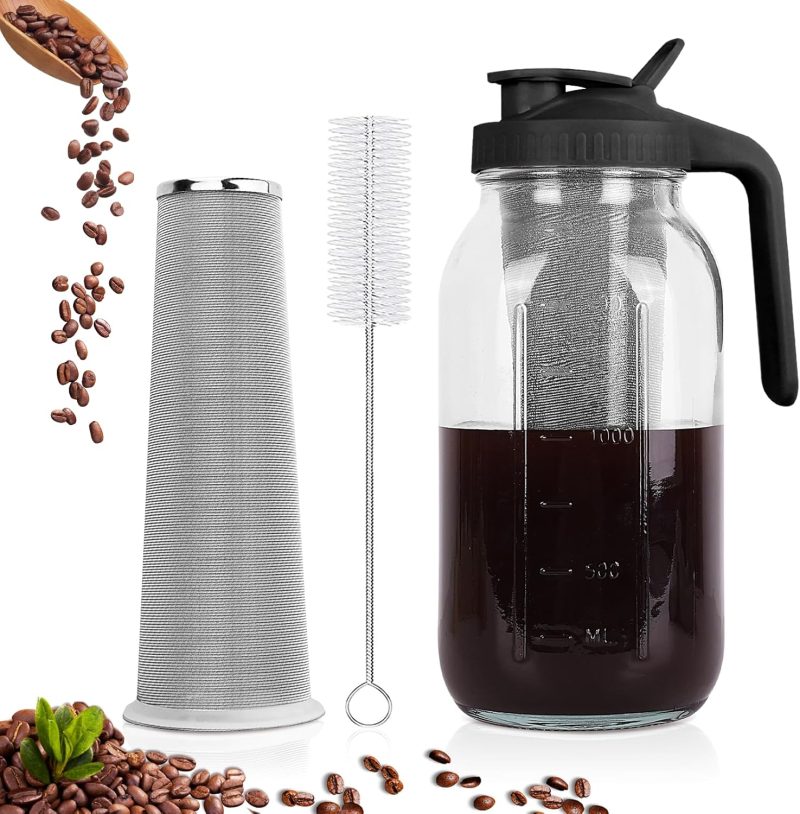 Cold Brew Coffee Maker,64 oz Mason Jar Pitcher with Stainless Steel