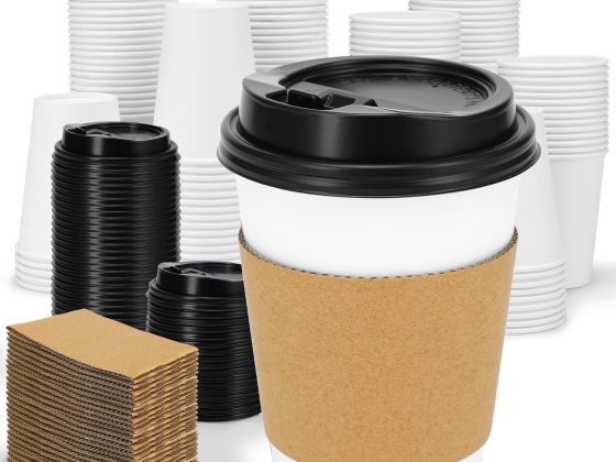 100 Pack 12 oz Disposable Coffee Cups with Lids and Insulated