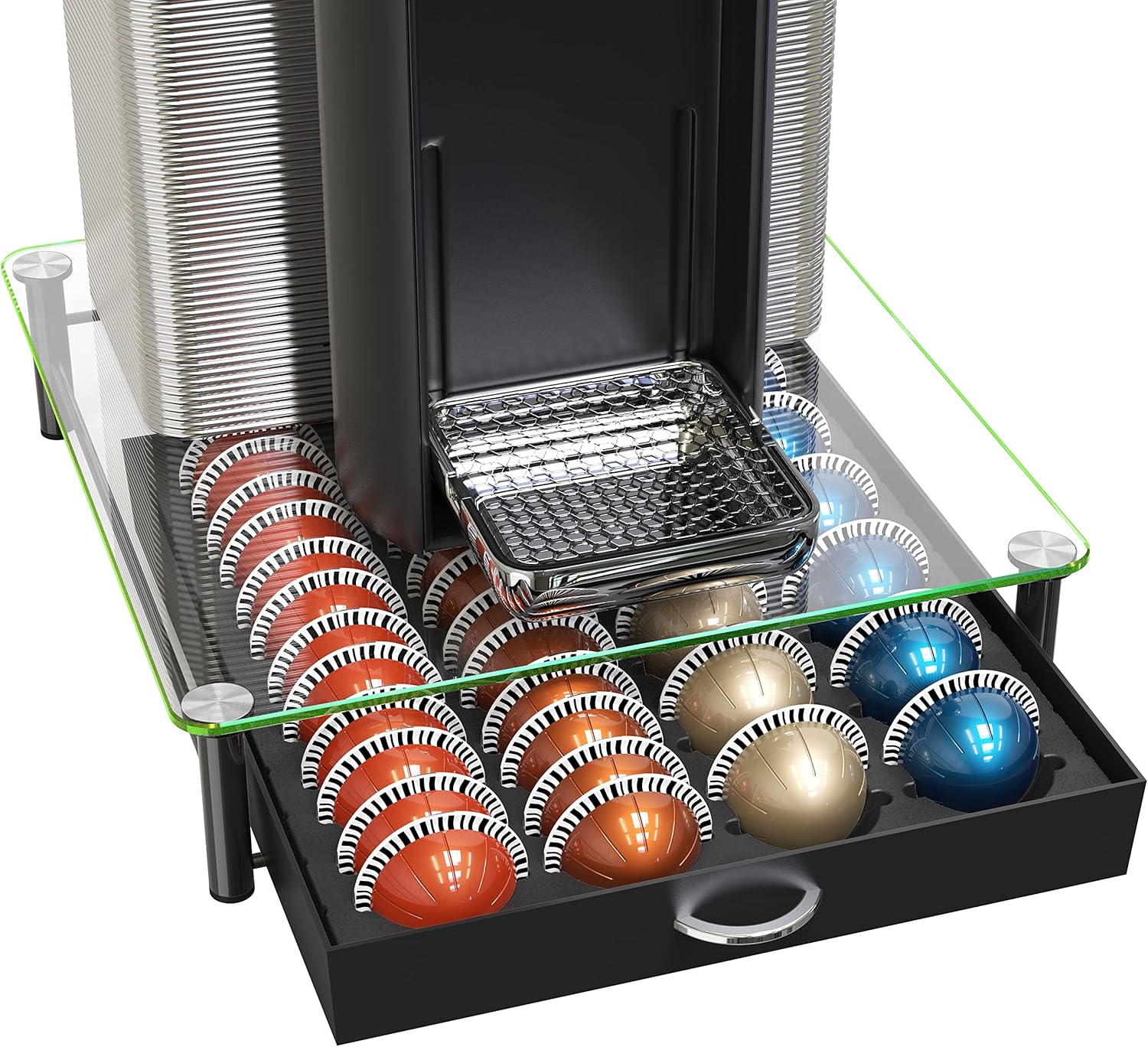 DecoBrothers Crystal Tempered Glass Vertuo Pod Holder Drawer, 24