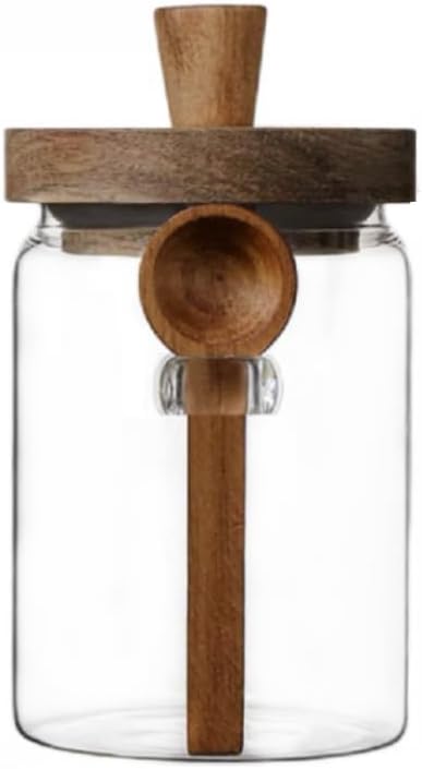 ANSQU Glass Jar with Wooden Lid and Spoon, 20.3oz Food Storage