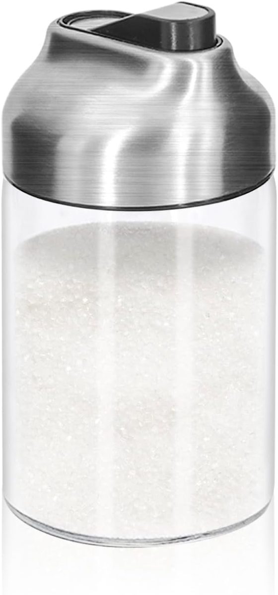 Aelga Glass Sugar Dispenser with Pour Spout, Weighted Pourer,