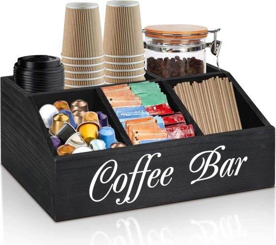 ugiftt Coffee Station Organizer for Counter, Wood Coffee Pods