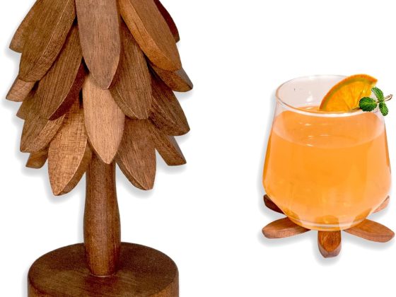 Yuoyar Coasters, Wooden Tree-Shaped Sapeli Wood Drink Coasters Set
