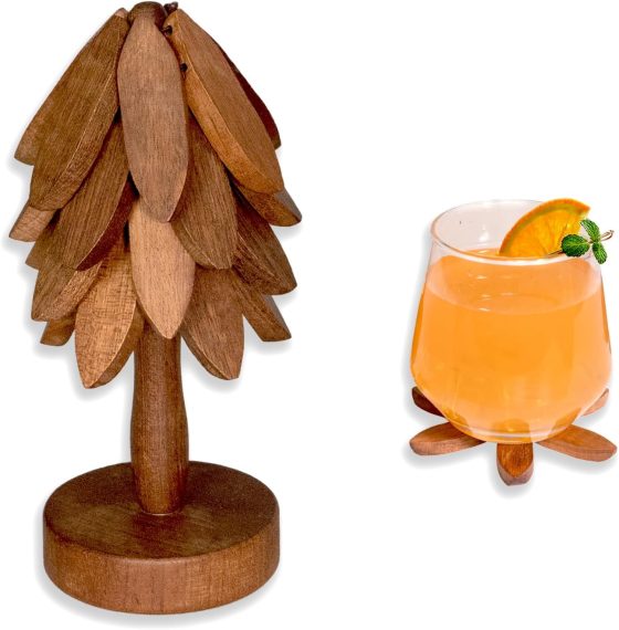 Yuoyar Coasters, Wooden Tree-Shaped Sapeli Wood Drink Coasters Set