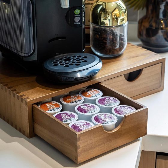 Wooden K Cup Organizer Coffee Pod Storage Box, Coffee Pods and Tea