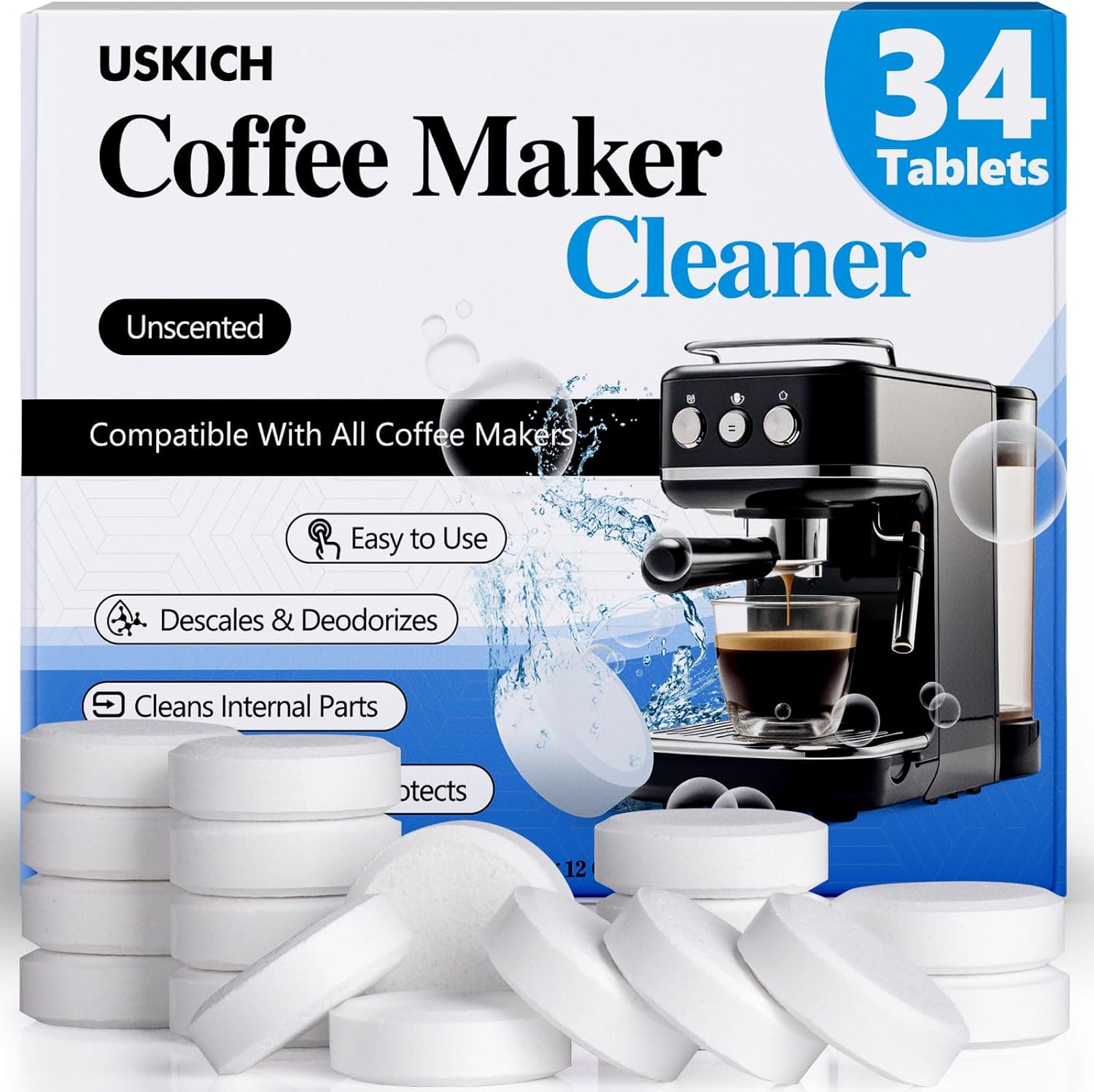 Coffee Machine Cleaner Descaler Tablets 34 Pack, Coffee Maker