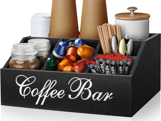 Coffee Station Organizer Pods Holder for Counter, Farmhouse Wood