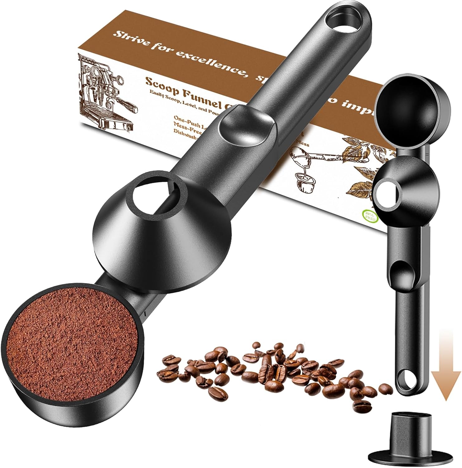 Coffee Scoop with Funnel for Ground Coffee, Protein Powder & Tea,