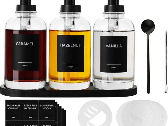 Syrup Dispenser for Coffee Bar, Glass Syrup Dispenser with Pump,