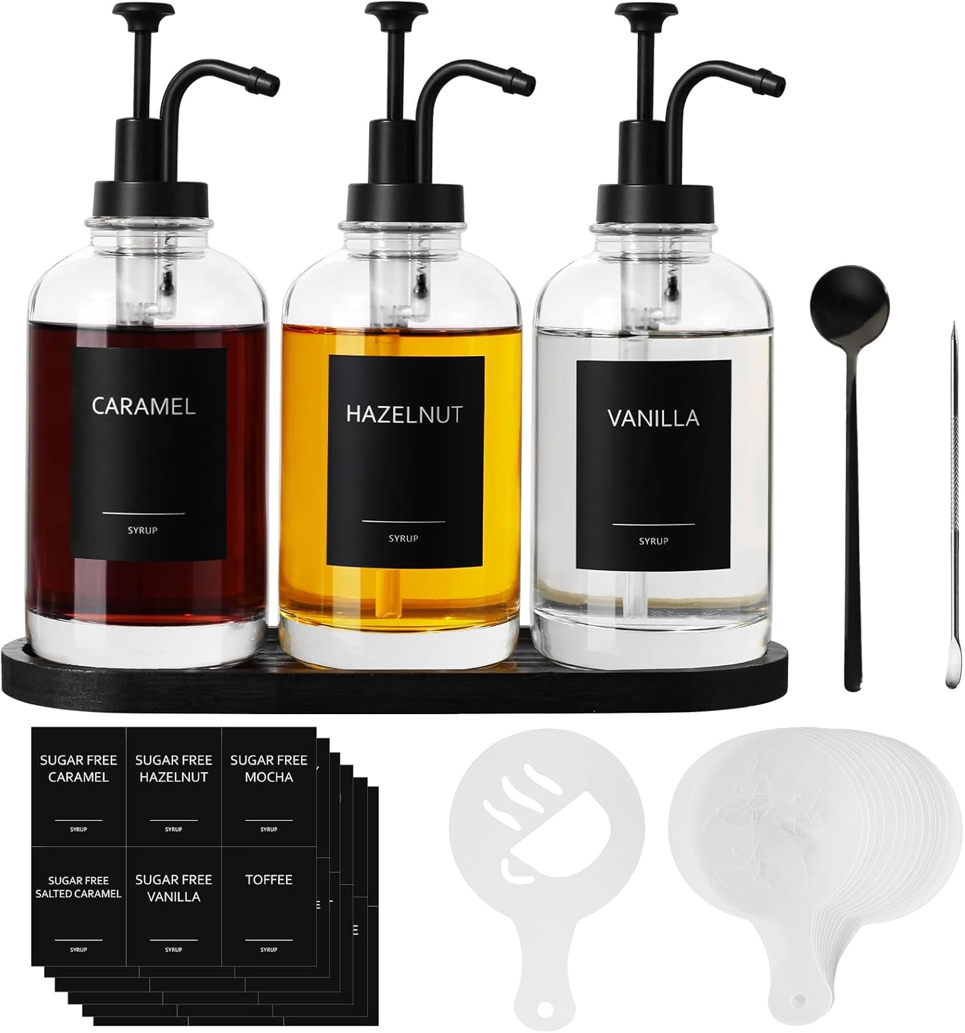 Syrup Dispenser for Coffee Bar, Glass Syrup Dispenser with Pump,