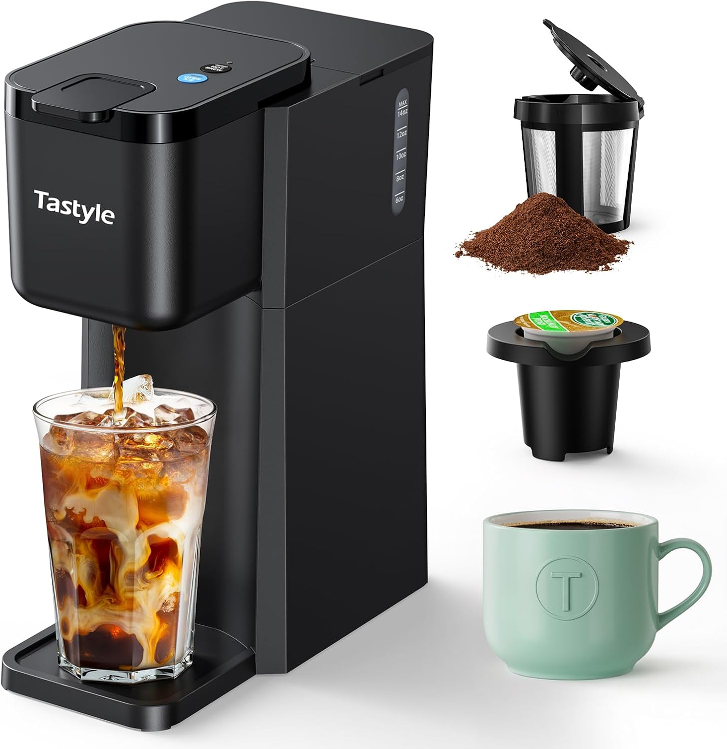 Mini Hot and Iced Coffee Maker Single Serve, for K Cup and Ground,