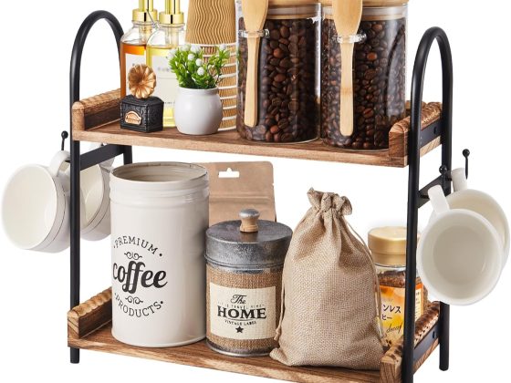 Coffee Bar Accessories, 2-Tier Coffee Bar Organizer with 4 Coffee