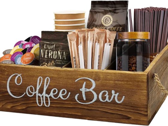 Coffee Station Organizer with Small Removable Dividers, Wooden