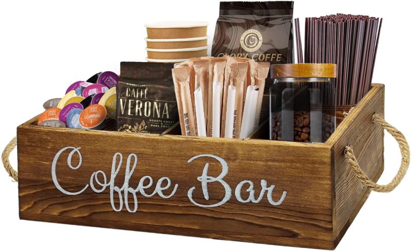 Coffee Station Organizer with Small Removable Dividers, Wooden