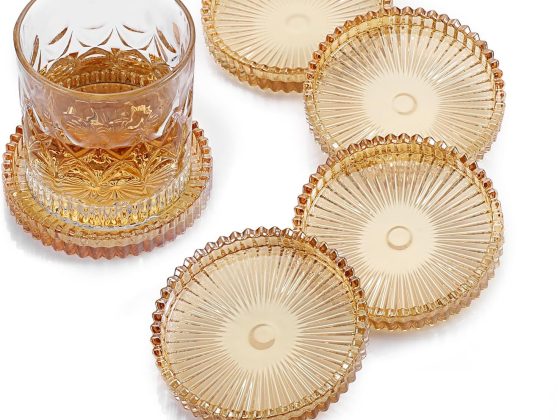 Modern Clear Coaster Set of 5- Glass Coasters for Drinks Crystal