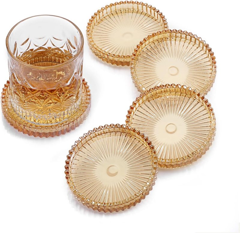 Modern Clear Coaster Set of 5- Glass Coasters for Drinks Crystal