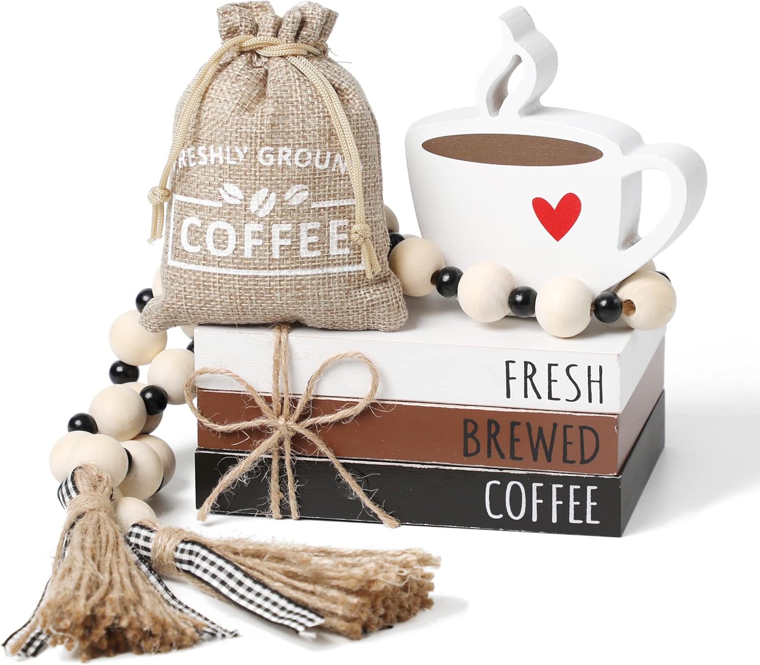 Coffee Bars Decor, 6 PCS Coffee Bar Decorations,Mini Wooden Book