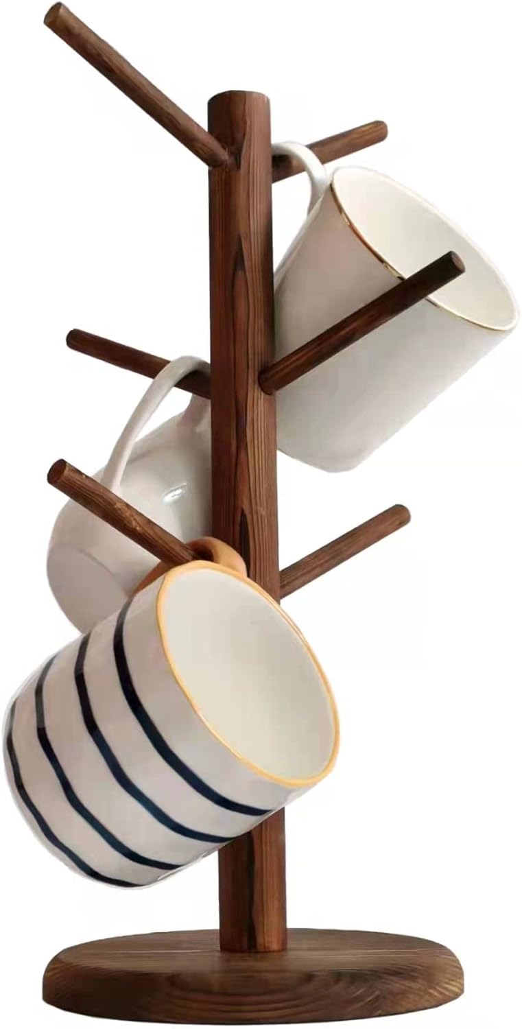 Dorhors Mug Holder Tree,Coffee Cup Holder with 6 Hooks, Wood Mug