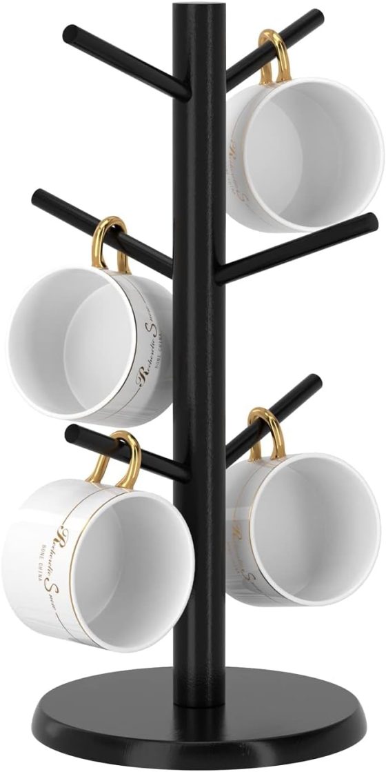 Wisuce Black Coffee Mug Tree, Updated Thick Bamboo Mug Holder