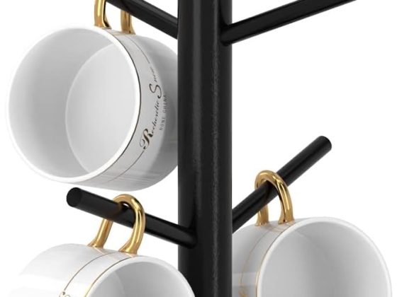 Wisuce Black Coffee Mug Tree, Updated Thick Bamboo Mug Holder