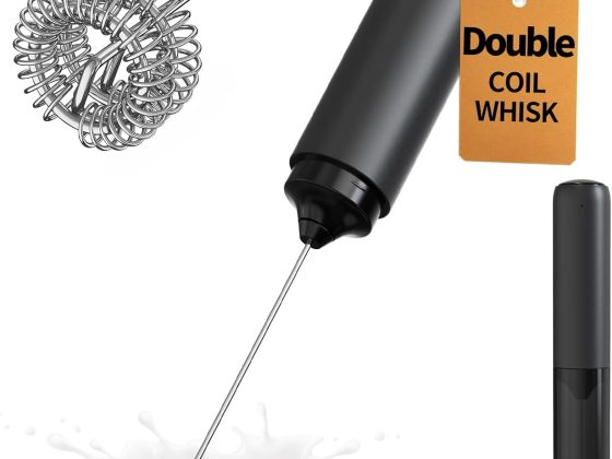 CIRCLE JOY Rechargeable Milk Frother Hanheld, Dual Coil Whisk Head